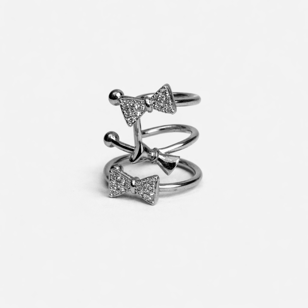 Shiny Bow Silver Ear Cuff
