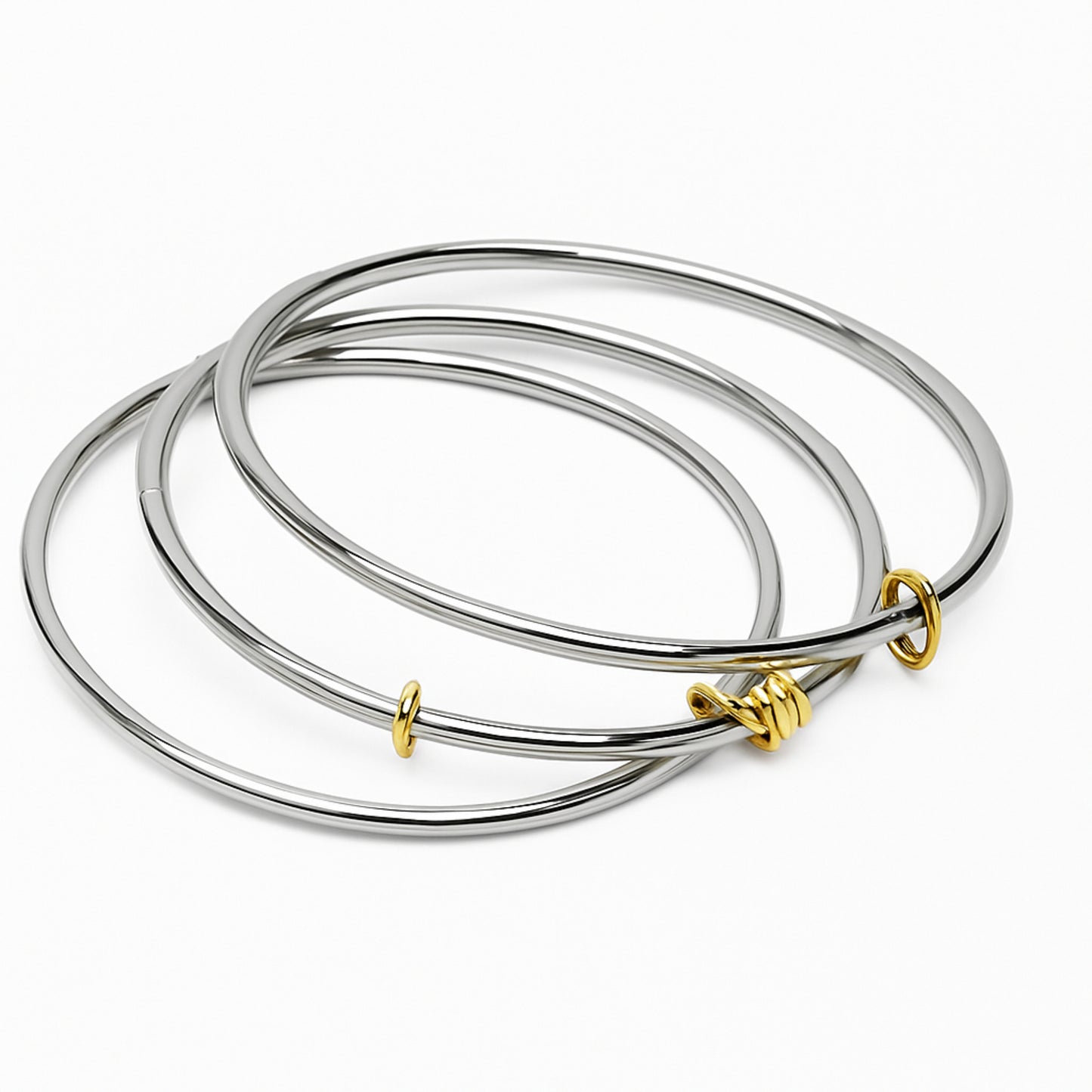 3’lü Gümüş Renk Bilezik Seti – Altın Halka Detaylı