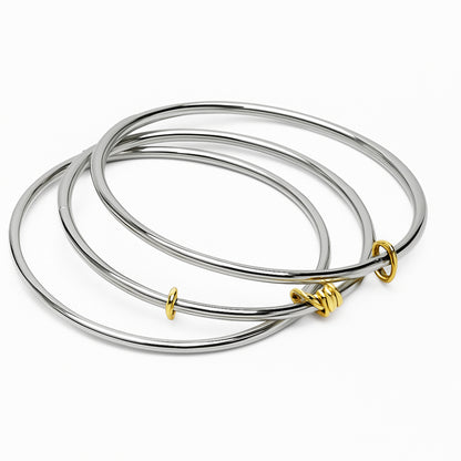 3’lü Gümüş Renk Bilezik Seti – Altın Halka Detaylı