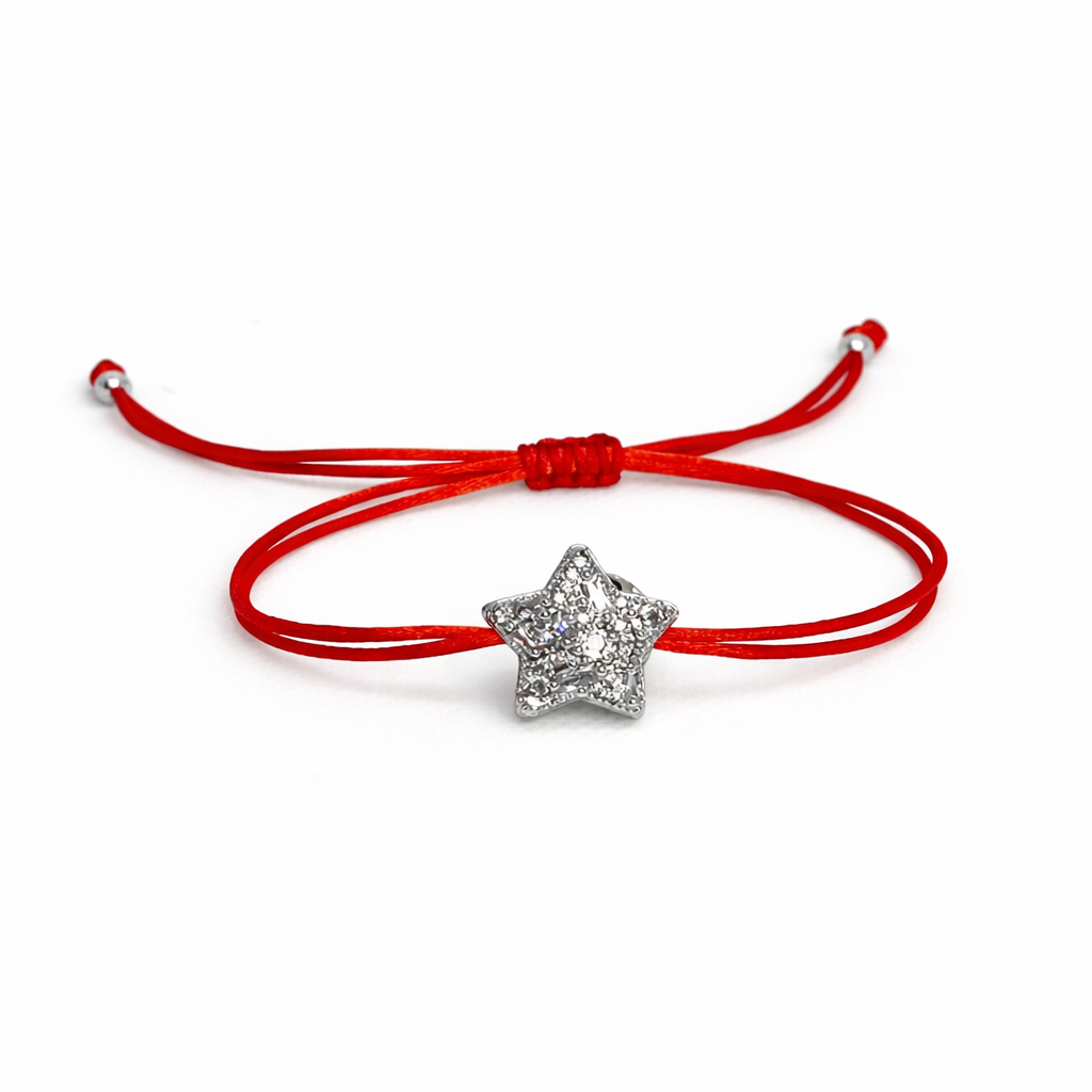 Star Charm Red İpli Silver Bileklik