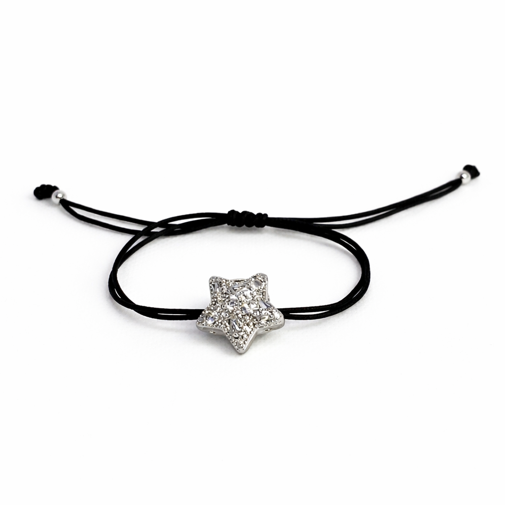 Star Charm Black Silver Bileklik