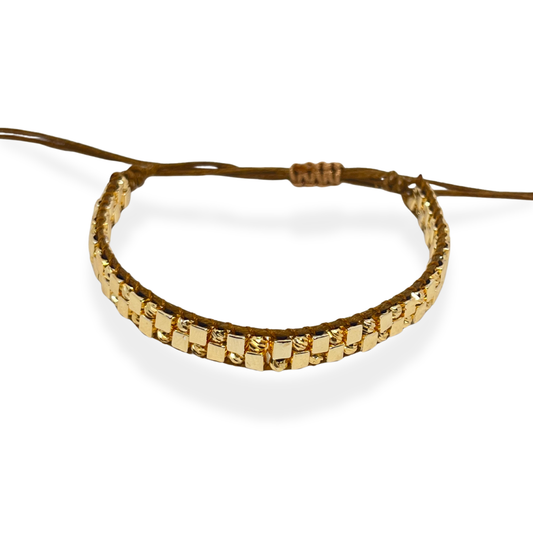 Kare ve Boncuklu İpli Bileklik