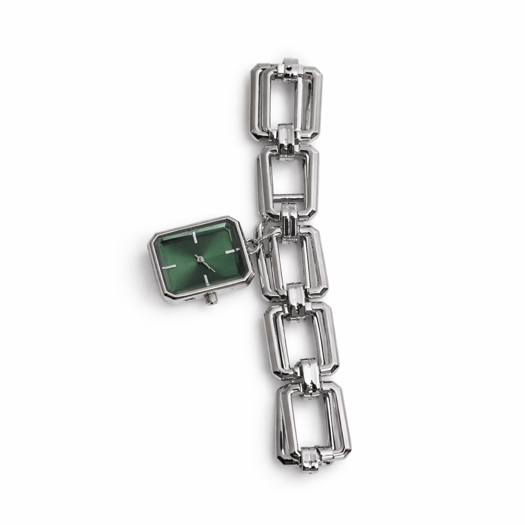 Charm Chain Green Silver Bilezik Saat