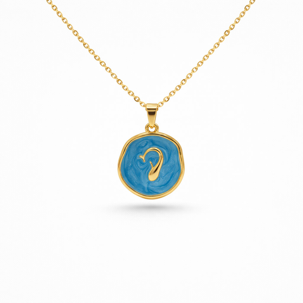 Dolphine Sky Blue Gold Kolye