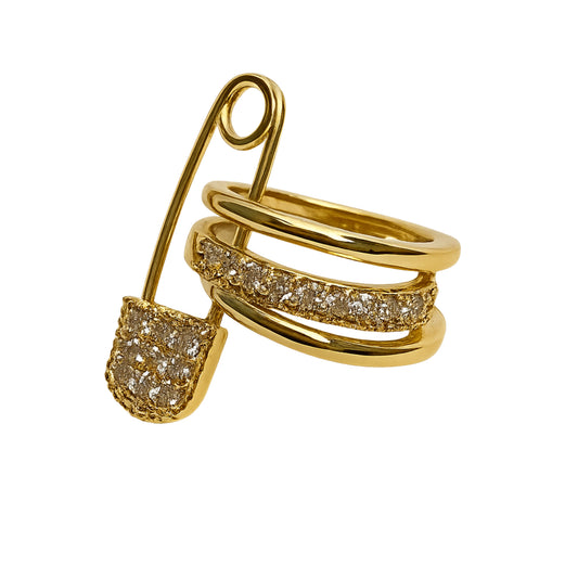 İğne Formlu Taşlı Altın Renk Spiral Ear Cuff