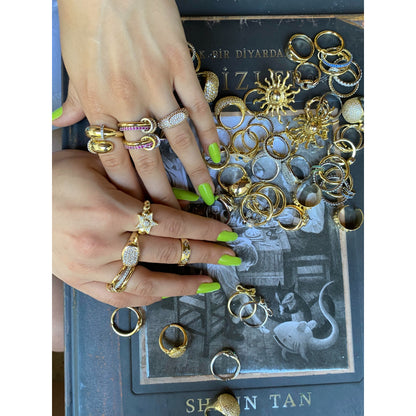 Altın Kaplama Yıldız Taşlı Boncuk Yüzük