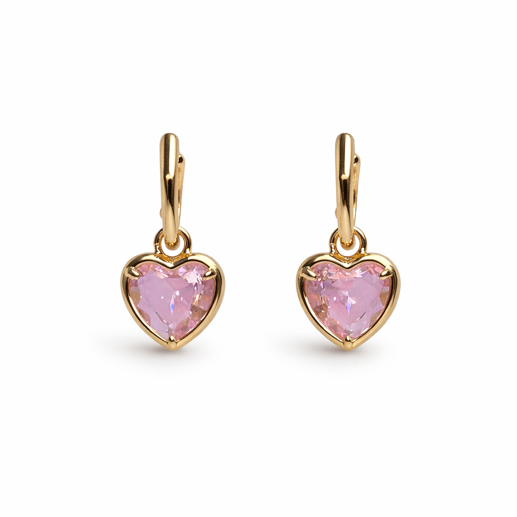 Pink Heart Gold Küpe