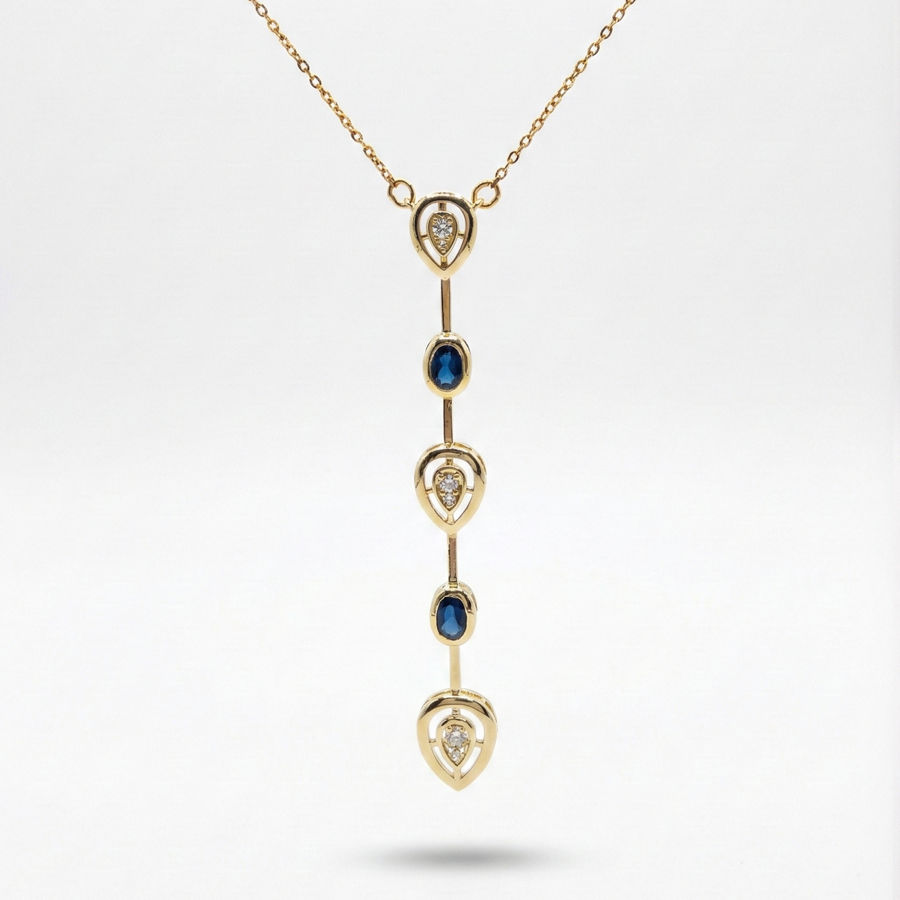 Ruby Drop Navy Blue Gold Kolye