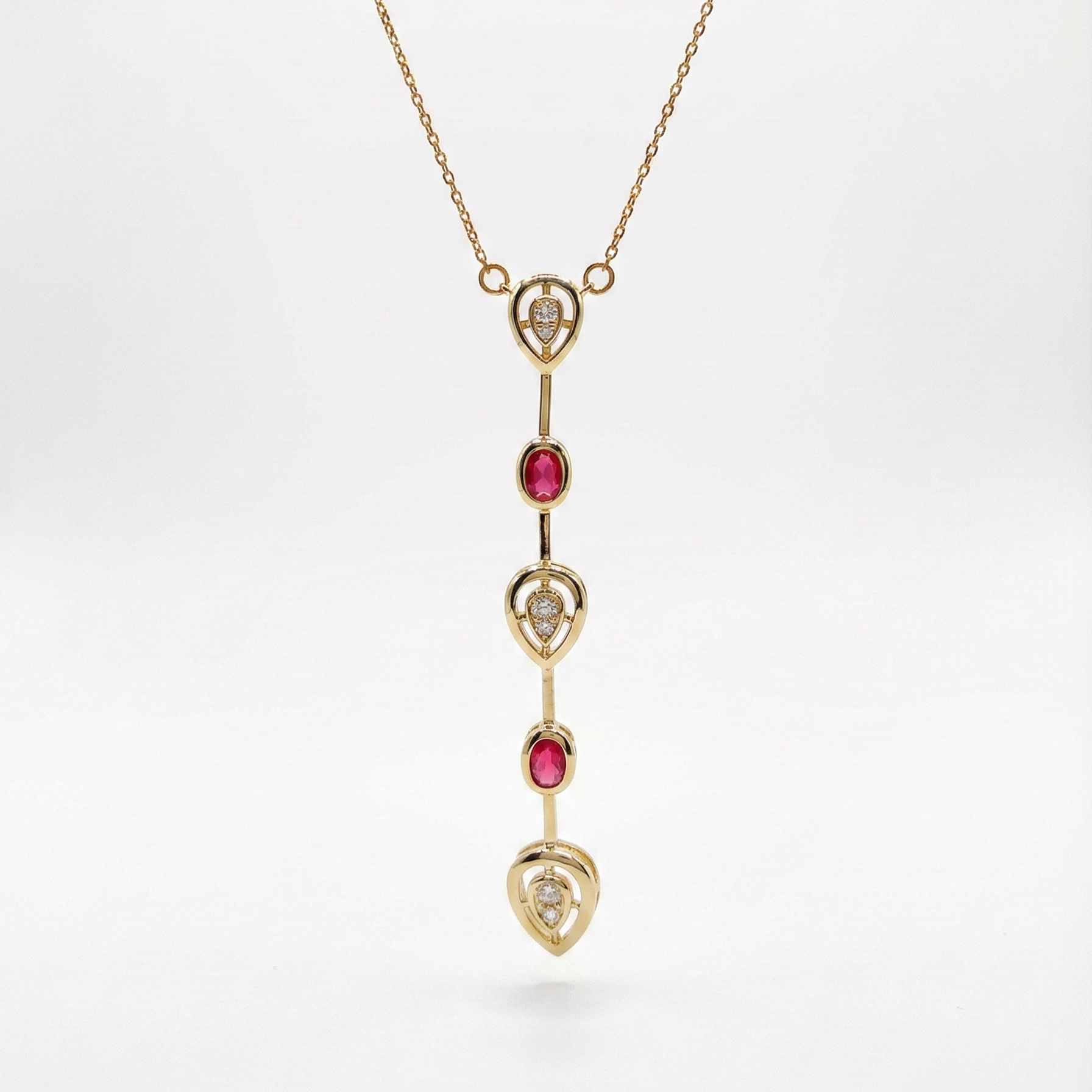 Ruby Drop Red Gold Kolye