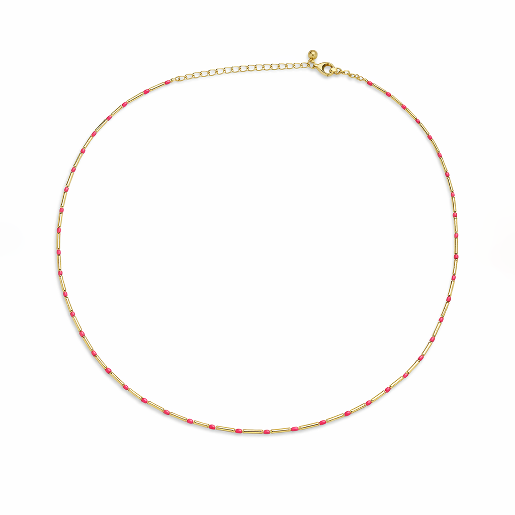 Ruby Pembe Boncuklu Gold Kolye