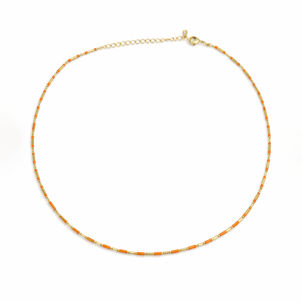Ruby Turuncu Boncuklu Gold Kolye