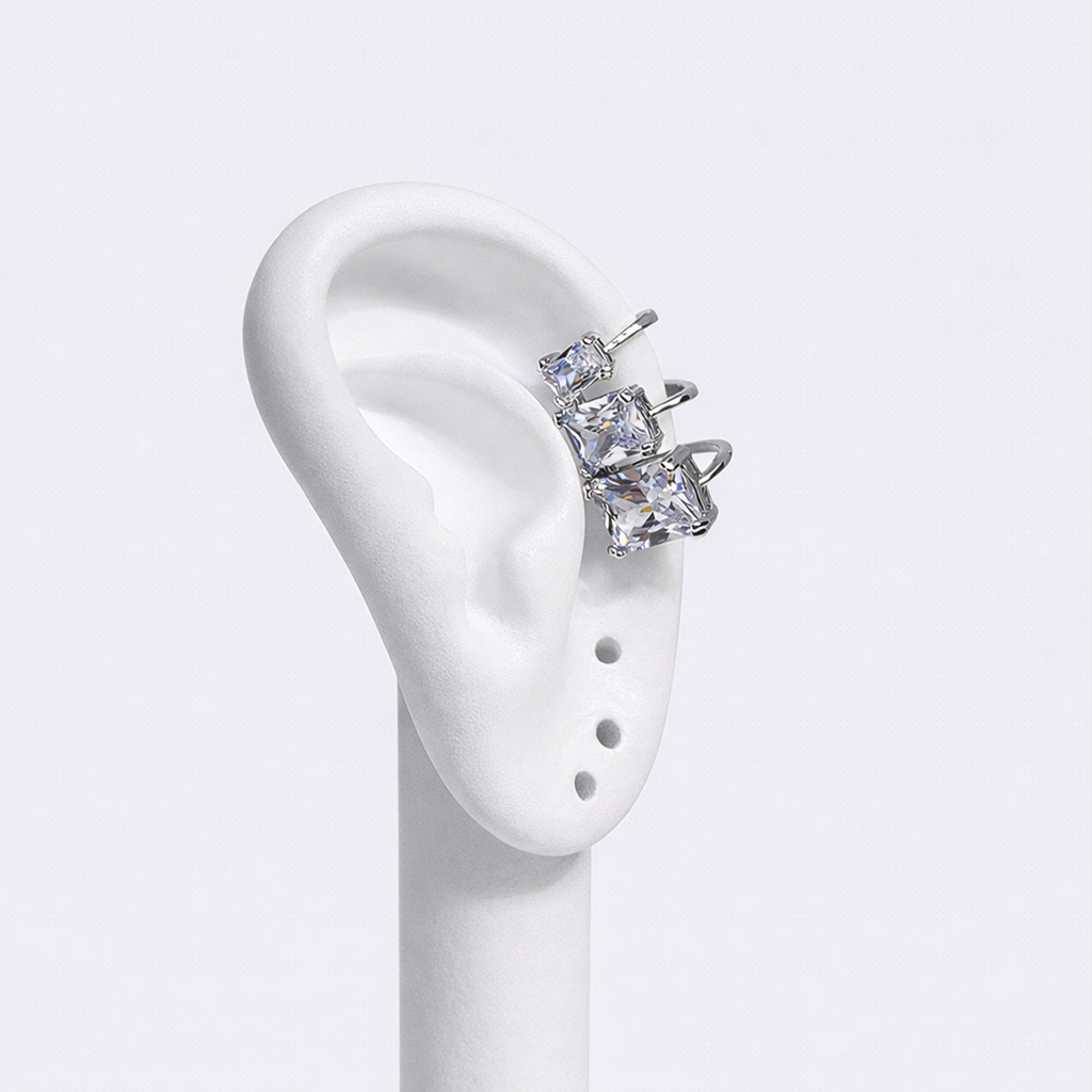 Triple Radiance Silver Ear Cuff