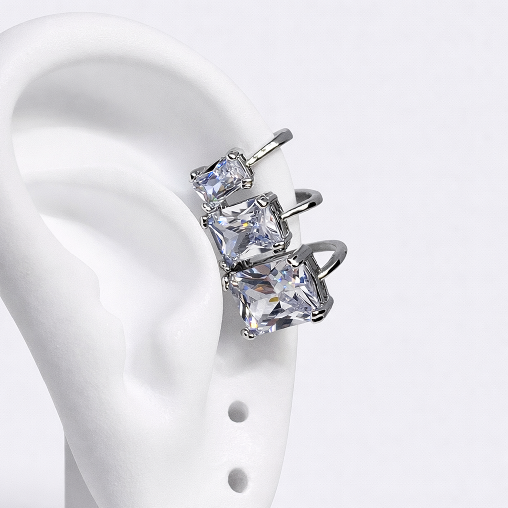 Triple Radiance Silver Ear Cuff