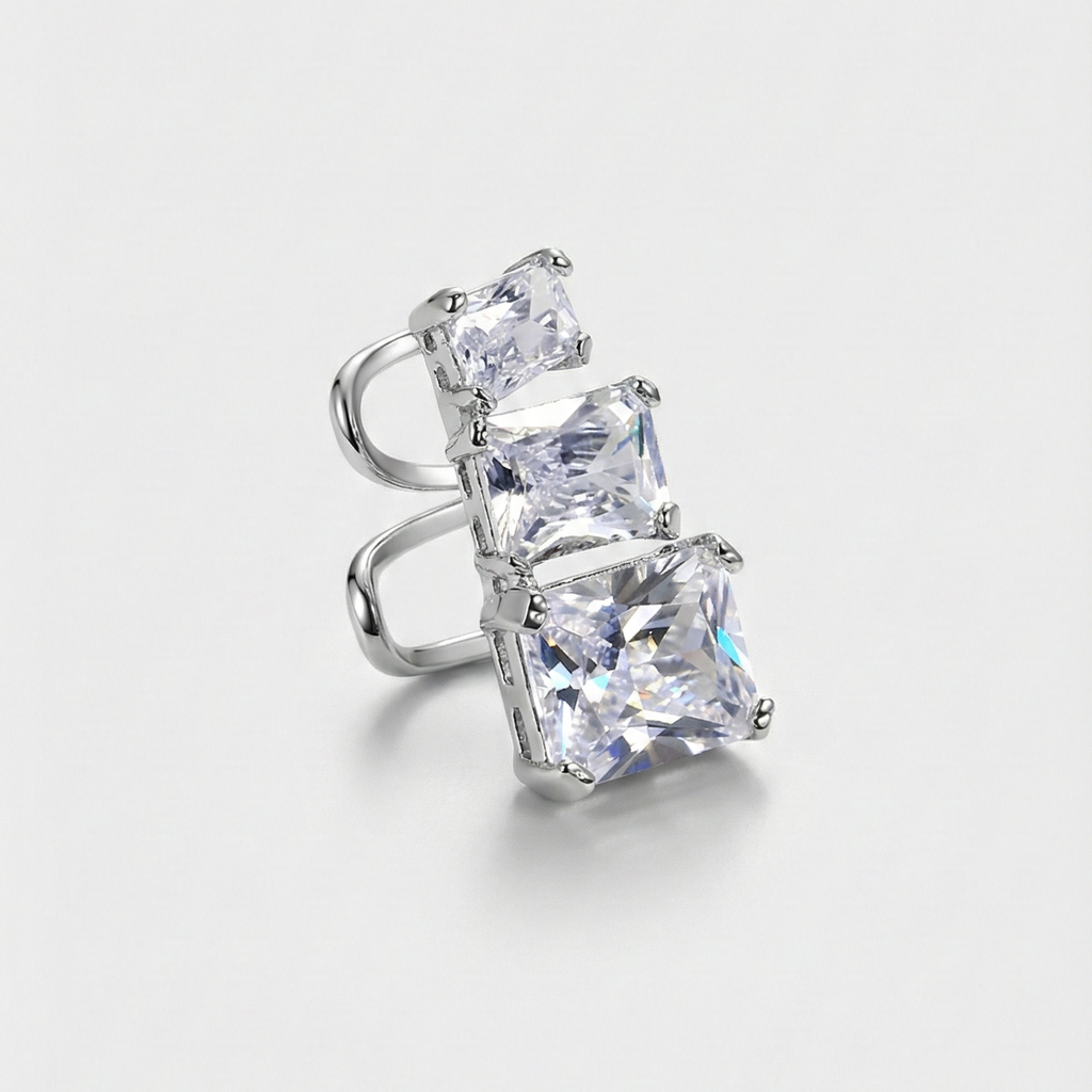 Triple Radiance Silver Ear Cuff