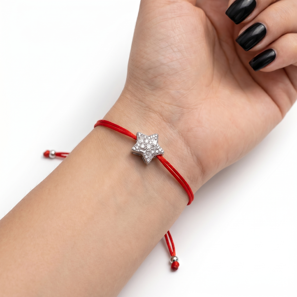 Star Charm Red İpli Silver Bileklik