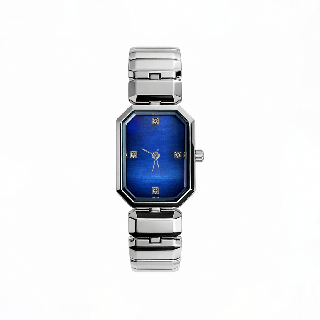 Luxe Navy Blue Silver Saat